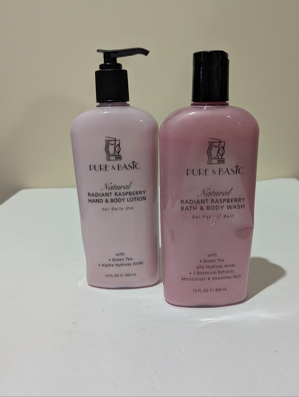 NEW Pure And Basic, Radiant Raspberry Bath & Body Wash, And Body Lotion  - Pink